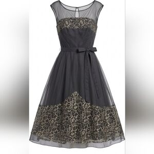 Vintage WHBM Dress with lace in a soft gold tone and delicate mesh overlay